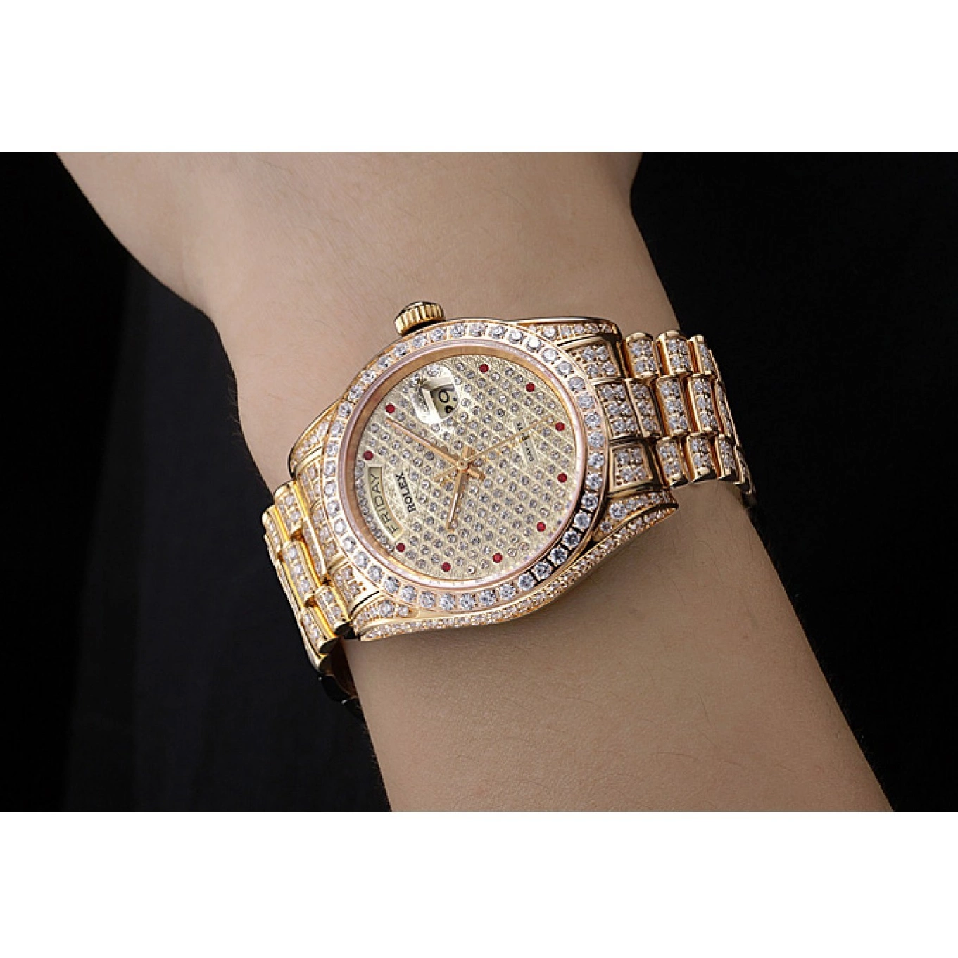 Best AAA Replica Sites Gold-srl185 Swiss Diamonds 621615 Yellow Rolex Day-Date 0514